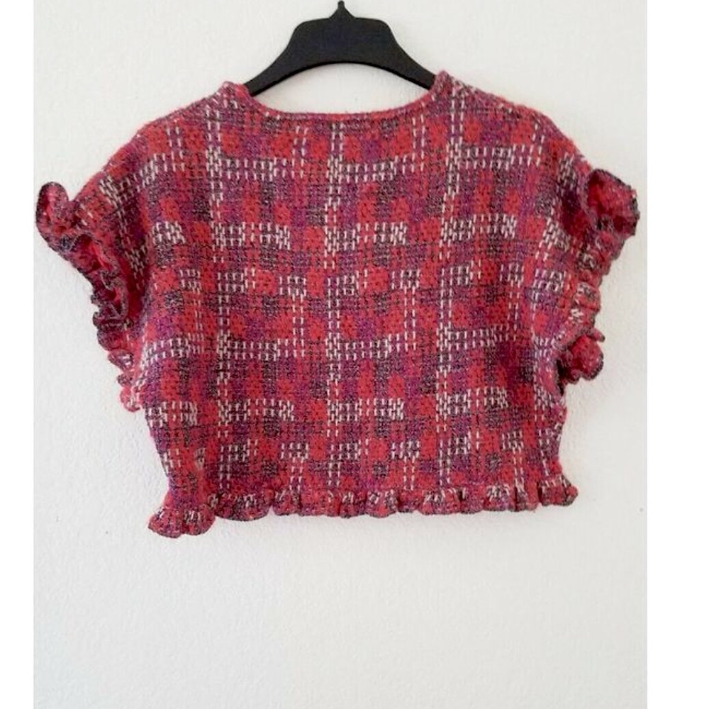 Zara Tweed Metallic Thread Ruffled Knit Top - Picture 9 of 9